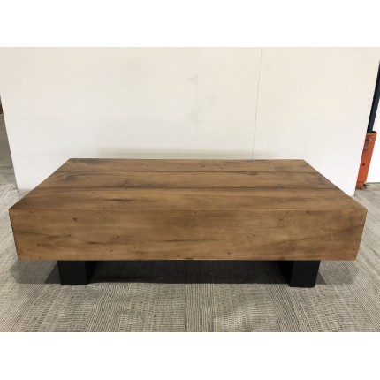 Table basse poutres 120x60cm bois Suar pieds noirs | Seconde Main