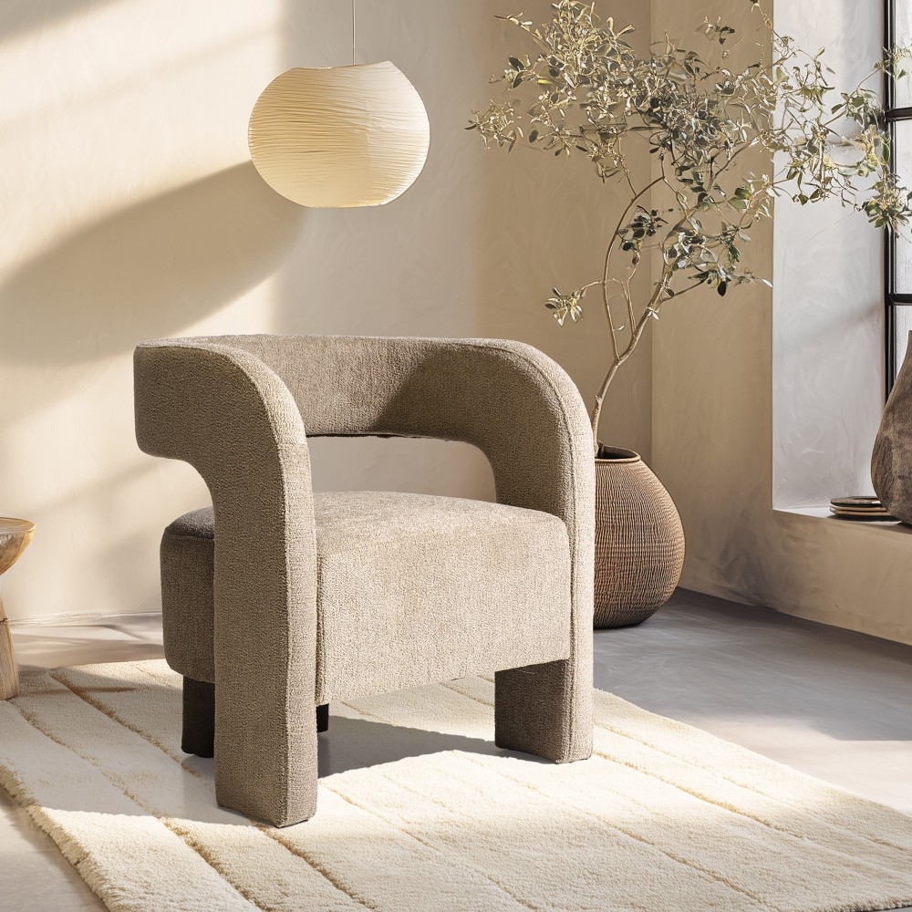 Designer armchair in beige fabric | Macabane Furniture