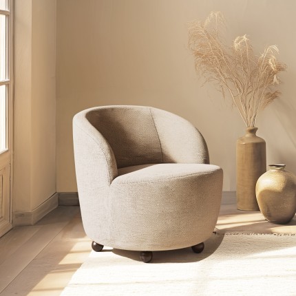 Fauteuil rembourré en tissu taupe | Meubles Macabane