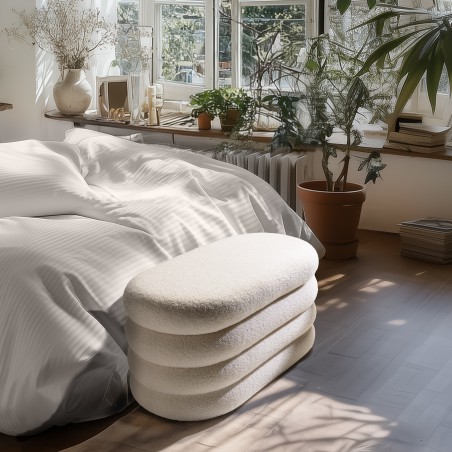 Banc avec rangement en tissu bouclette blanc L85cm | Macabane