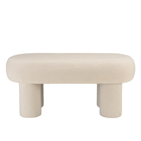 White bouclé fabric bench L105cm | Macabane Furniture