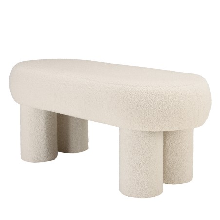 White bouclé fabric bench L105cm | Macabane Furniture