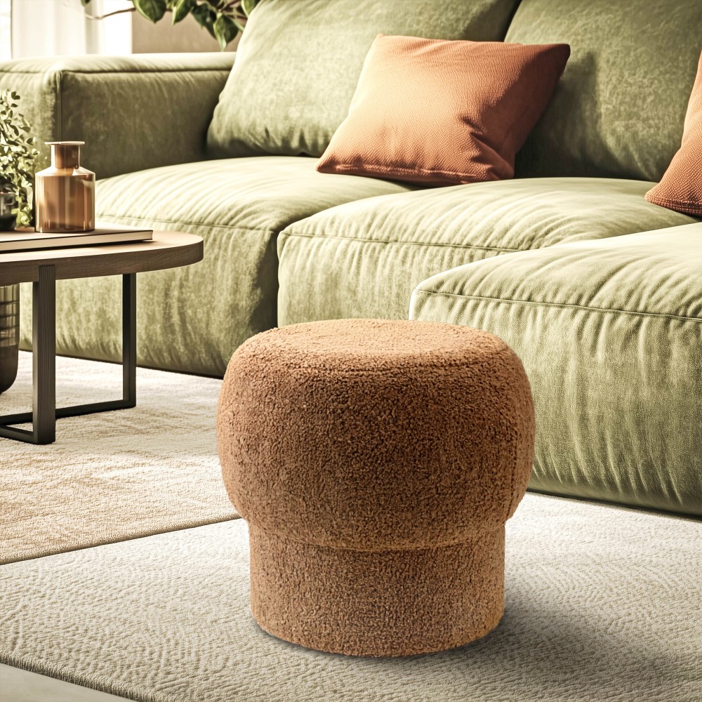 Round pouffe in terracotta fabric, diameter 44 cm | Agathe Collection
