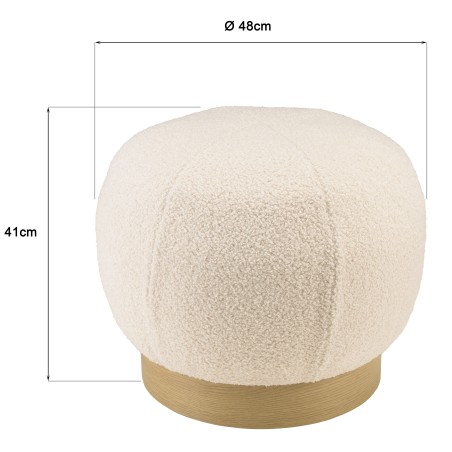 Round pouffe in white bouclé fabric D47cm | Agathe Collection