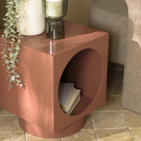 34x34cm square side table in terracotta-painted wood | Macabane