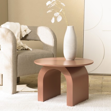 Round coffee table in terracotta lacquered wood, diameter 60 cm | Macabane