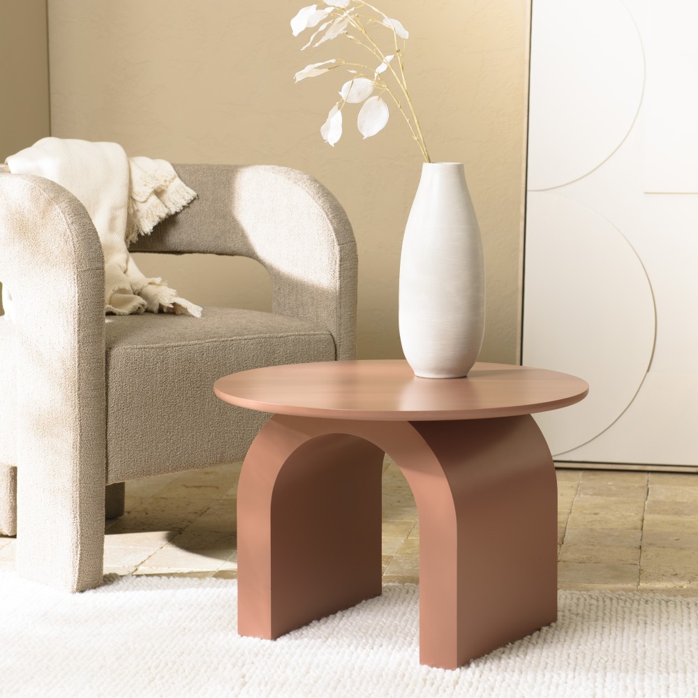 Round coffee table in terracotta lacquered wood, diameter 60 cm | Macabane