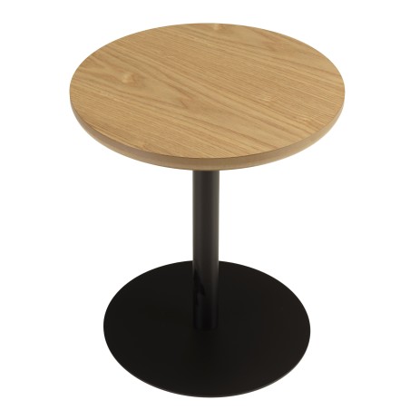 Round side table in natural-coloured wood with black legs, D35cm | Macabane