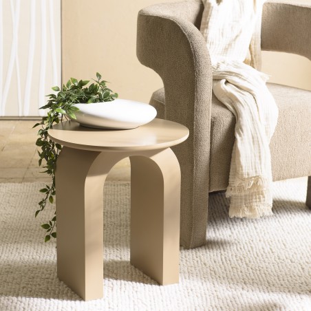 Round side table in taupe lacquered wood, diameter 40 cm | Macabane