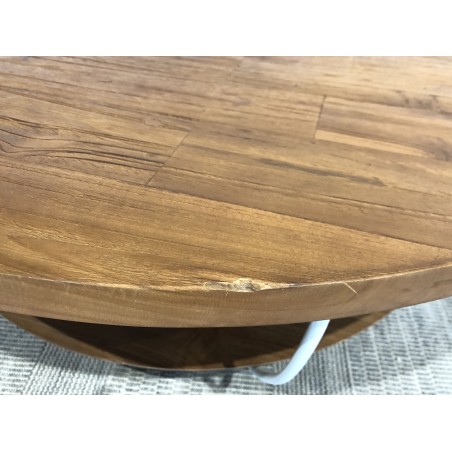 Double-tier coffee table, 100x100cm, recycled teak and white metal | SECOND-HAND