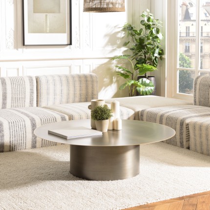 Round coffee table 120x120cm in black iron with gold trim | SECOND-HAND