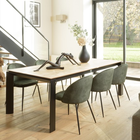 Set of 2 pine green velvet chairs with rounded backs and steel legs | SECOND-HAND