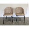 Set of 2 chairs with rounded backs, beige velvet fabric and black legs | Second-hand