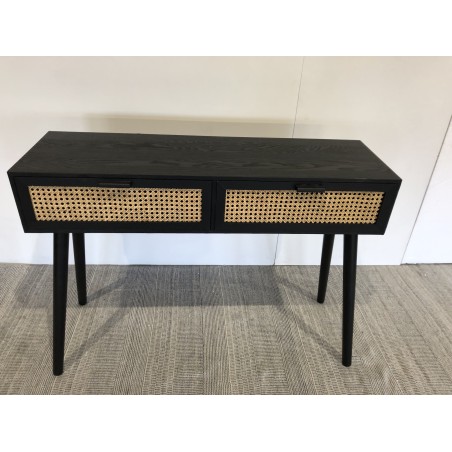 SECOND-HAND - Black wooden console table with 2 drawers and cane detailing