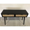 SECOND-HAND - Black wooden console table with 2 drawers and cane detailing
