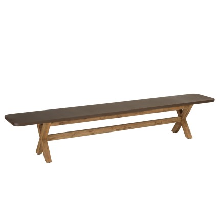 240x40cm bench with a brown concrete-effect finish and acacia wood legs | Macabane