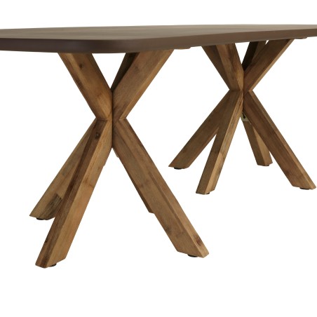 Ensemble table et bancs effet béton marron pieds en bois d'acacia | Macabane
