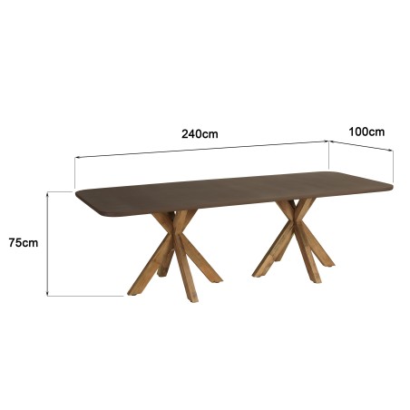 Ensemble table et bancs effet béton marron pieds en bois d'acacia | Macabane
