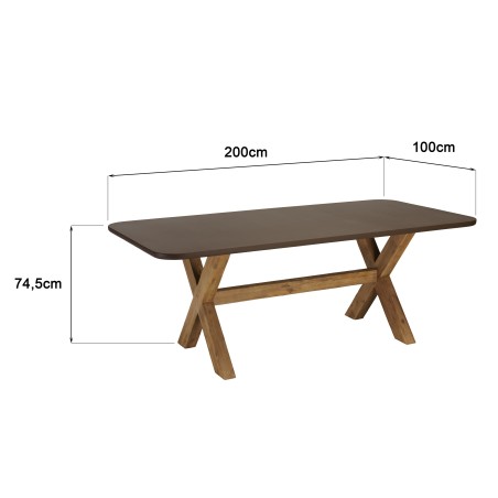 200x100cm brown concrete-effect dining table with acacia wood legs | Macabane