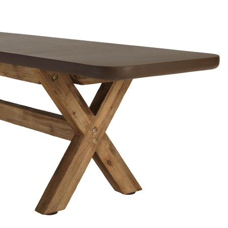 Ensemble table et bancs effet béton marron pieds en bois d'acacia | Macabane
