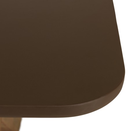 Ensemble table et bancs effet béton marron pieds en bois d'acacia | Macabane