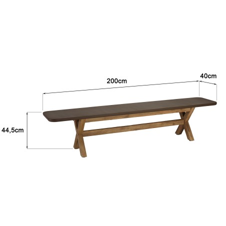 Ensemble table et bancs effet béton marron pieds en bois d'acacia | Macabane
