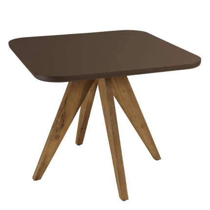 90x90cm square dining table with a brown concrete-effect top and acacia wood legs | Macabane Furniture