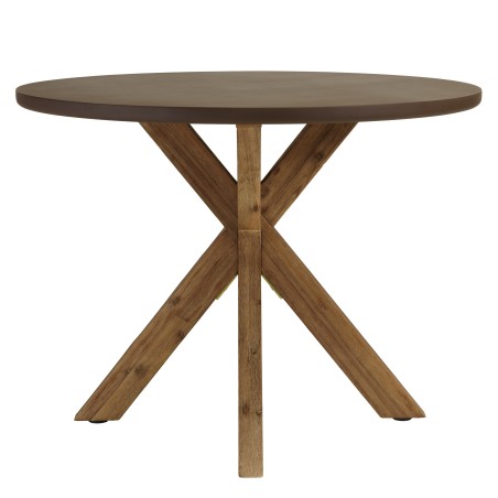 Table à manger ronde effet béton marron pied en bois d'acacia D100cm | Macabane