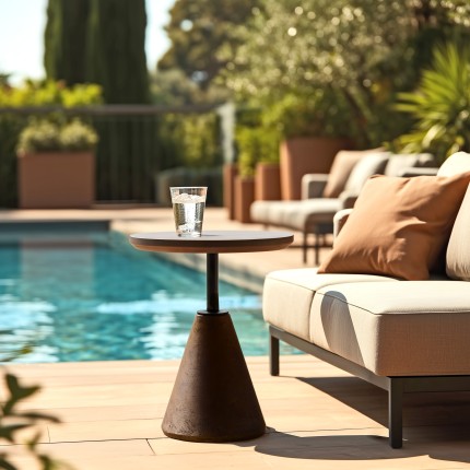 Round brown concrete side table, 40cm diameter | Macabane