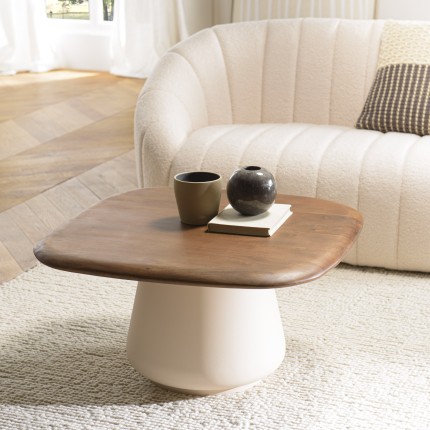 Table basse 70x70cm en manguier pied métal ivoire | Macabane
