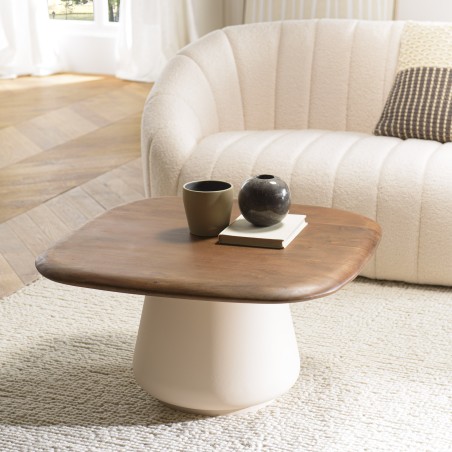 Mesa de centro 70x70cm de mango pie de metal marfil | Macabane