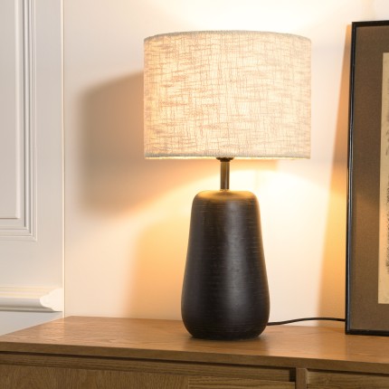 JAMES -  28x28cm table lamp, antique mango wood, with a beige fabric shade