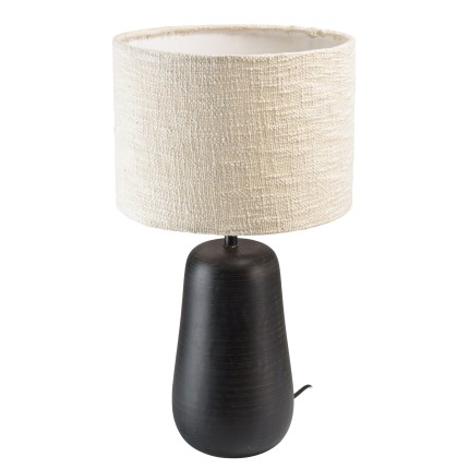 JAMES -  28x28cm table lamp, antique mango wood, with a beige fabric shade