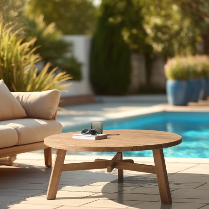 Table basse de jardin ronde en teck recyclé | Meubles Macabane