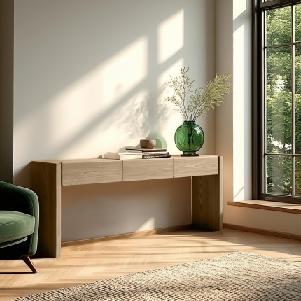 Console 3 tiroirs design arrondi couleur naturelle | Meubles Macabane