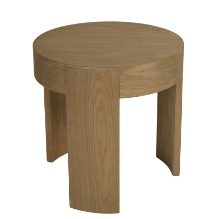 Round side table in natural-coloured wood | Macabane Furniture