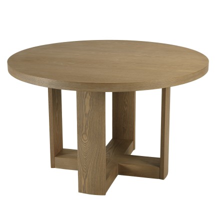 Round dining table in natural-coloured wood | Macabane Furniture0