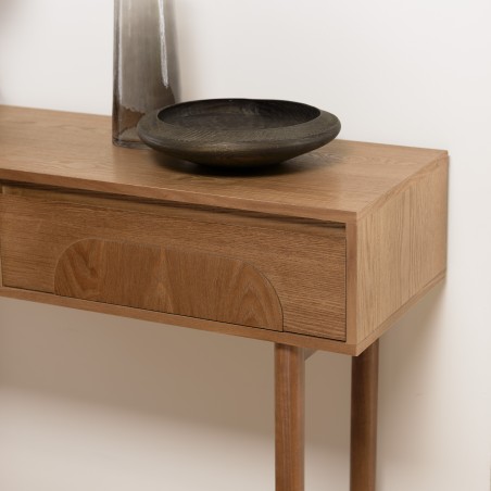 Natural-coloured wooden console table with 2 drawers - Macabane Furniture