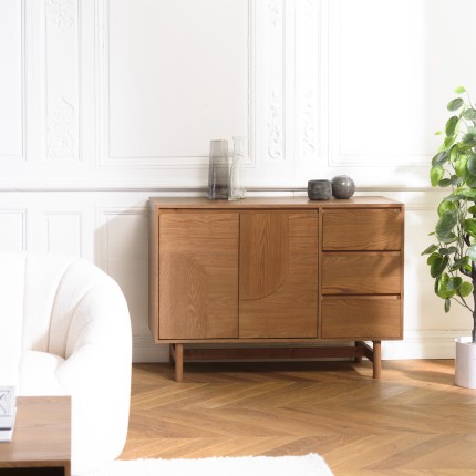 Natural-coloured wooden sideboard with 3 drawers | Macabane Furniture