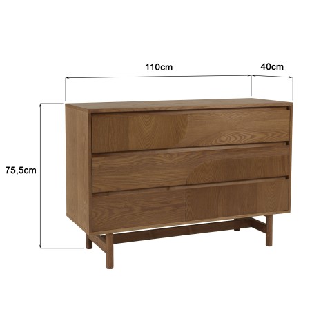 Natural-coloured wooden chest of drawers with 3 drawers | Macabane Furniture