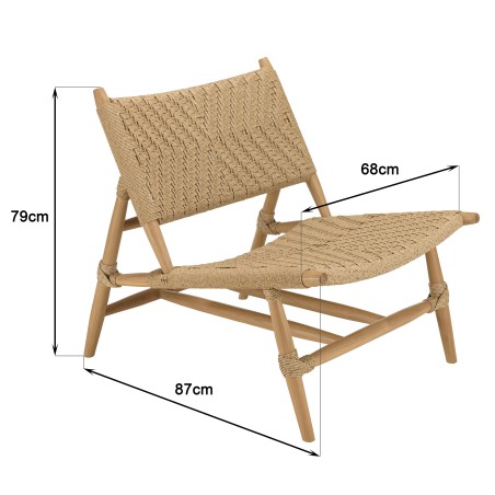 SECONDE MAIN - Lot de 2 fauteuils lounge jardin en bois teck rotin relief