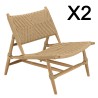 SECONDE MAIN - Lot de 2 fauteuils lounge jardin en bois teck rotin relief
