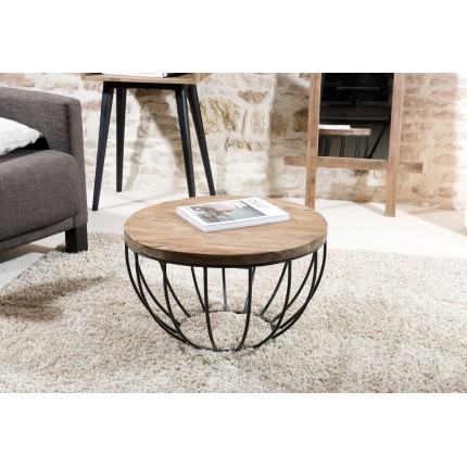SECONDE MAIN - Table basse plateau 60x60cm bois teck recyclé métal noir