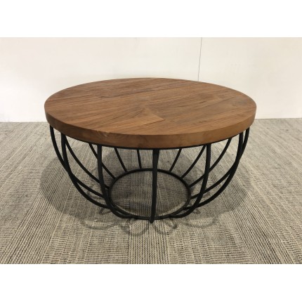 SECOND-HAND - Coffee table with 60x60cm top made from recycled teak and black metal