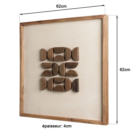 SECONDE MAIN - Décoration murale - 62x62cm motifs en bois de Pin recyclé