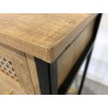 SECONDE MAIN - Console bois marron 2 tiroirs 1 étagère cannage pieds métal