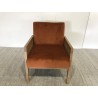 Orange velvet armchair with wooden legs and rattan armrests | Second Hand