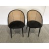 SECONDE MAIN - 2 fauteuils tissu noir dossier arrondi effet cannage