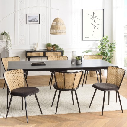 Seconde main - Lot de 2 chaises  - Assise tissu noir - Effet cannage