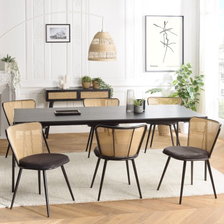 Seconde main - Lot de 2 chaises  - Assise tissu noir - Effet cannage